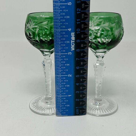 Nachtmann Traube Emerald Green Cordial 4.75” Cut To Clear Crystal Glass Set 2 - Picture 10 of 16